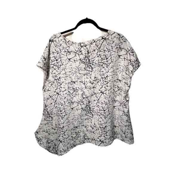 Bryn Walker Ivy Shirt Asymmetrical Hem Linen Top Black White Print Made in USA M - Picture 4 of 11